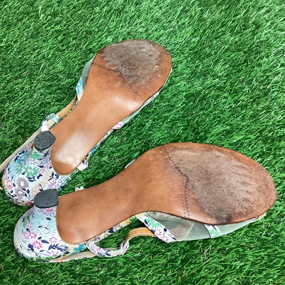 Jack Rogers Vintage Heeled Leather Sandal Floral Pastel 7M